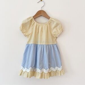 LOLLY WOLLY DOODLE EUC Seersucker Polka Dot Ricrac Puff Sleeve Summer Dress